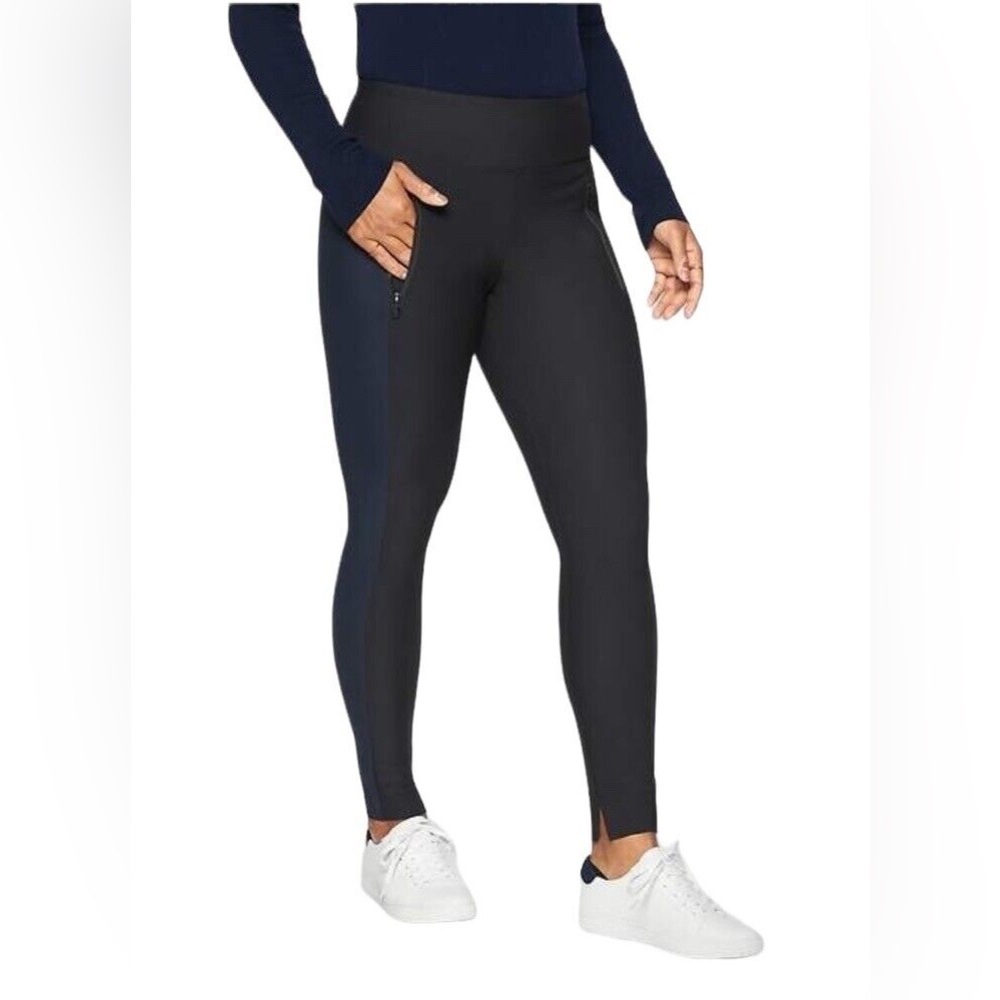 Athleta Medium Stellar City Tight in Colorblock Black & Blue